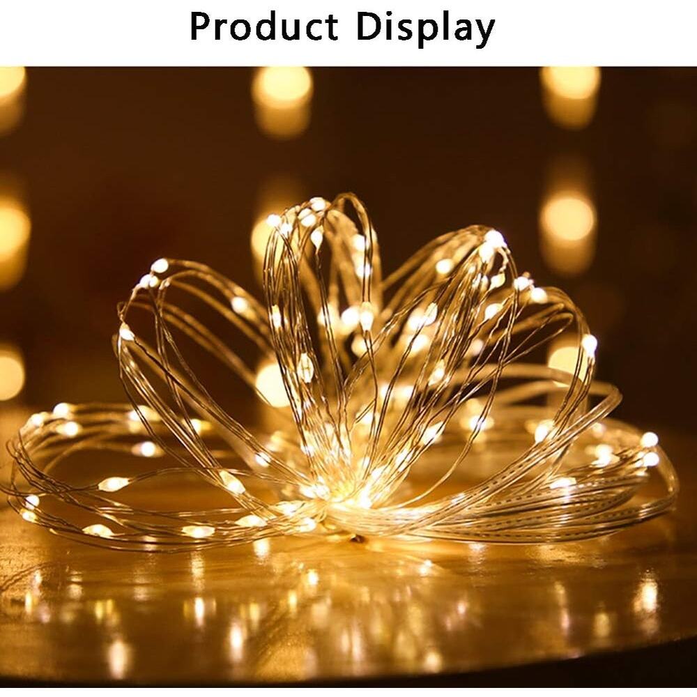 New 2 Pack 33ft 100 LED Solar Copper Wire String Lights - Picture 2 of 7